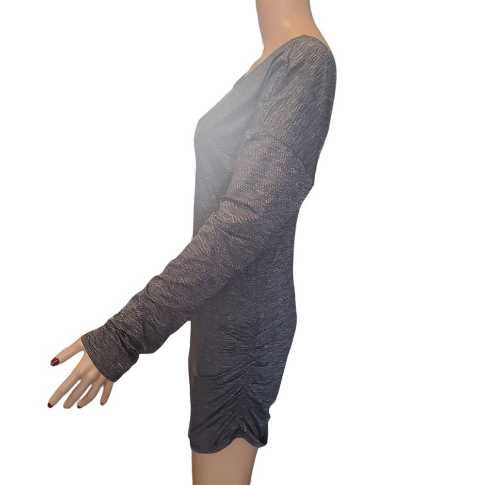 Lucy Size S Manifest Deep V-Back Ruched Sides Gray Space Dye Long Sleeve Tunic - Picture 4 of 10